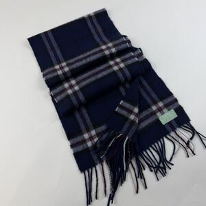 Loch Ness  Cashmere Fringe Rectangular Scarf Blue Plaid Tartan 56 x11 Unisex